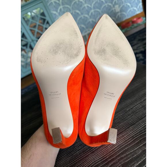 Stuart Weitzman Camilla Orange Luxe Suede High Heeled Sz. 10.5 - Picture 7 of 10